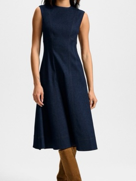 Talbots Navy Sleeveless A-Line Midi Dress